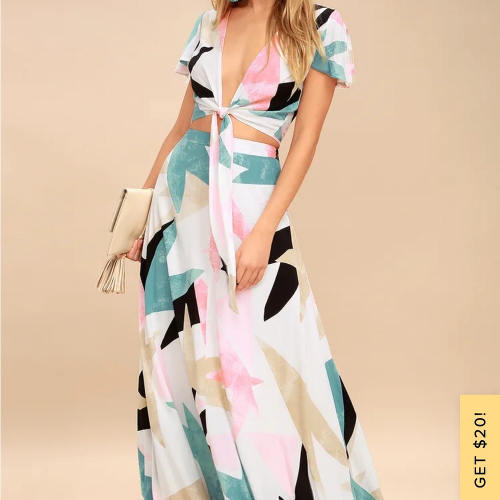 Lulus Daydreaming White Print Two-Piece Maxi Dress